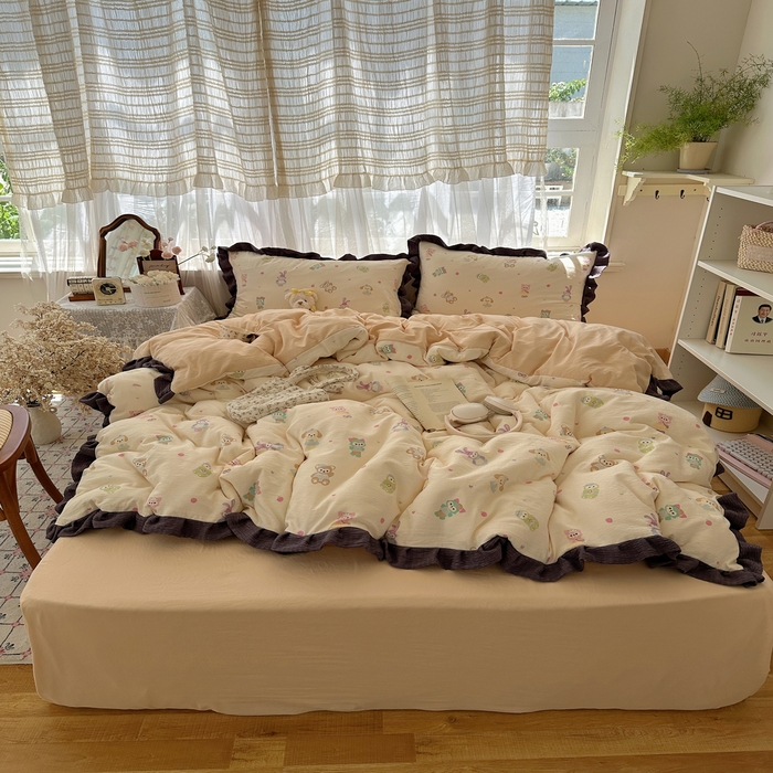 91家纺网 家纺一手货源 找家纺 （总）顾里家纺 2025新款韩系花边皱皱纱四件套