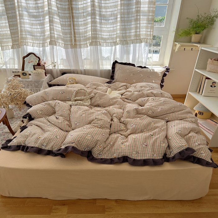 91家纺网 家纺一手货源 找家纺 （总）顾里家纺 2025新款韩系花边皱皱纱四件套