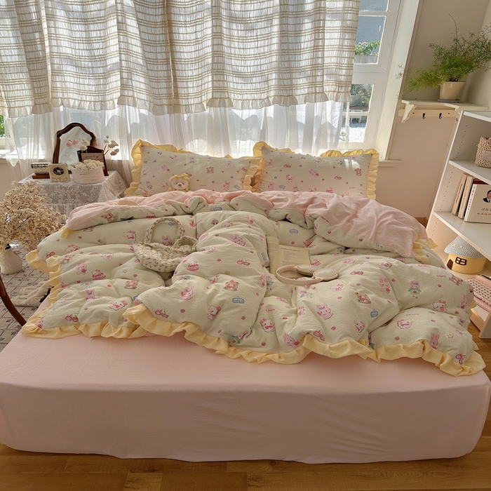 91家纺网 家纺一手货源 找家纺 （总）顾里家纺 2025新款韩系花边皱皱纱四件套