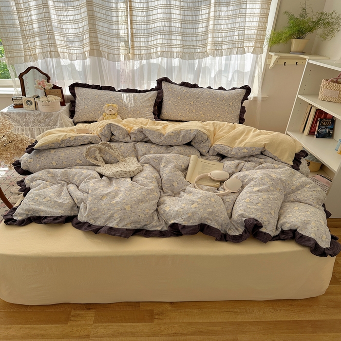 91家纺网 家纺一手货源 找家纺 顾里家纺 2025新款韩系花边皱皱纱四件套 末夏