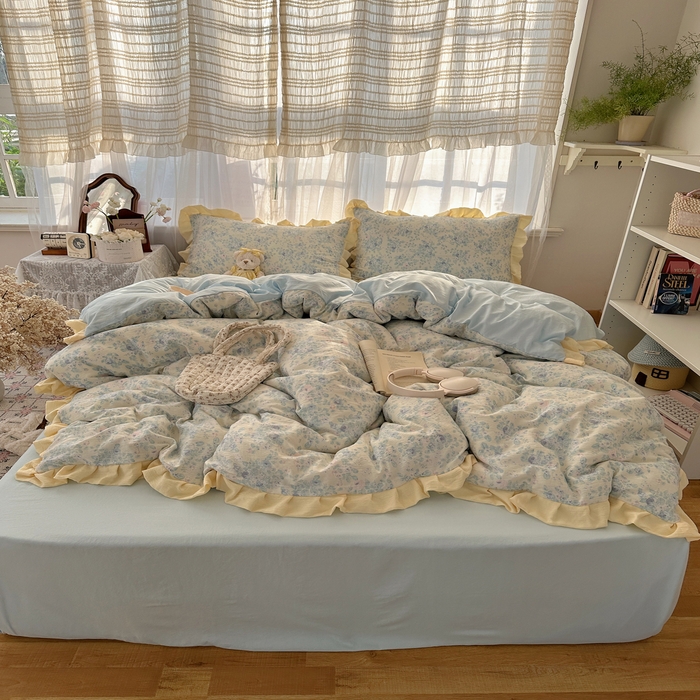 91家纺网 家纺一手货源 找家纺 （总）顾里家纺 2025新款韩系花边皱皱纱四件套