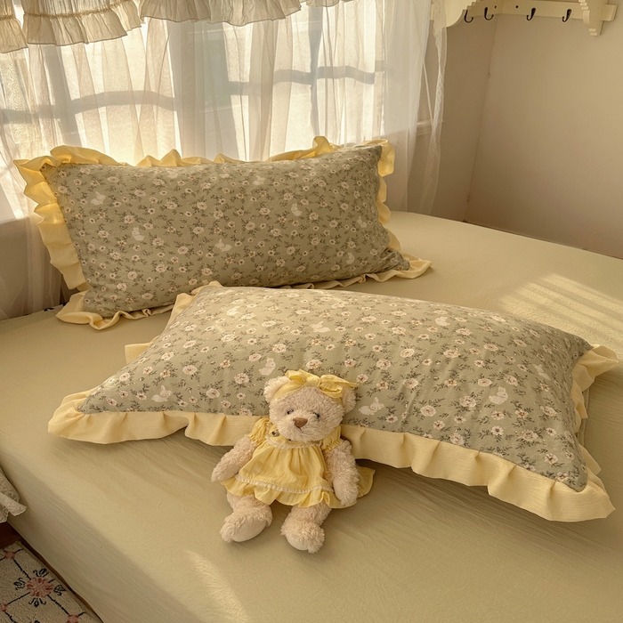 91家纺网 家纺一手货源 找家纺 顾里家纺 2025新款韩系花边皱皱纱四件套 白茶落海