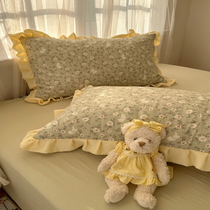 91家纺网 家纺一手货源 找家纺 顾里家纺 2025新款韩系花边皱皱纱四件套 白茶落海