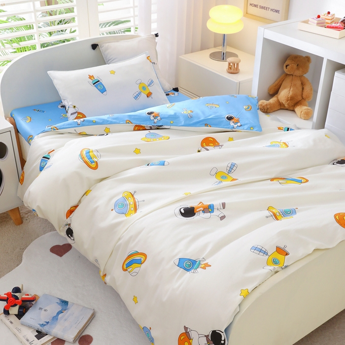 91家纺网 家纺一手货源 找家纺 吉咪兔家纺 2025新款全棉纯棉幼儿园三件套儿童被褥六件套宝宝午睡入园婴儿床床上用品 遨游太空