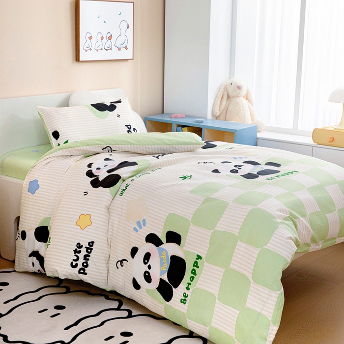 91家纺网 家纺一手货源 找家纺 吉咪兔家纺 2025新款全棉纯棉幼儿园三件套儿童被褥六件套宝宝午睡入园婴儿床床上用品 格子熊猫