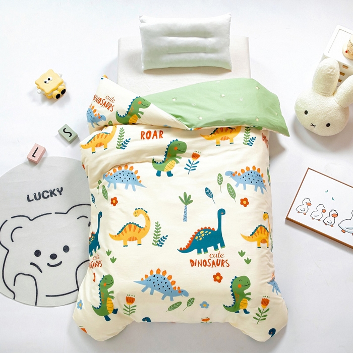91家纺网 家纺一手货源 找家纺 吉咪兔家纺 2025新款全棉纯棉幼儿园三件套儿童被褥六件套宝宝午睡入园婴儿床床上用品 恐龙家族