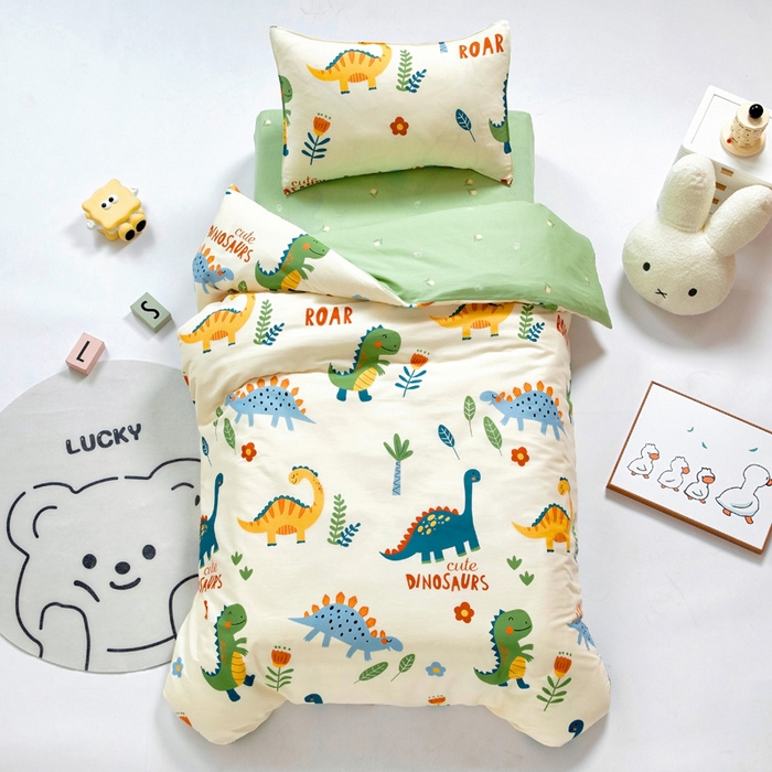 91家纺网 家纺一手货源 找家纺 吉咪兔家纺 2025新款全棉纯棉幼儿园三件套儿童被褥六件套宝宝午睡入园婴儿床床上用品 恐龙家族