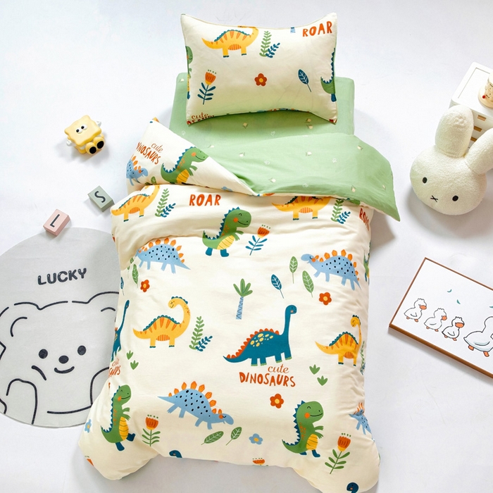 91家纺网 家纺一手货源 找家纺 吉咪兔家纺 2025新款全棉纯棉幼儿园三件套儿童被褥六件套宝宝午睡入园婴儿床床上用品 恐龙家族