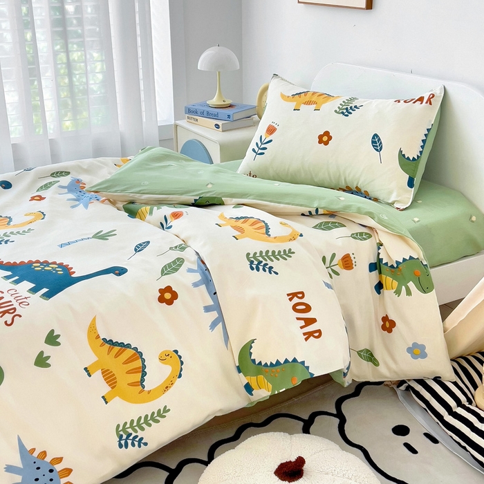 91家纺网 家纺一手货源 找家纺 吉咪兔家纺 2025新款全棉纯棉幼儿园三件套儿童被褥六件套宝宝午睡入园婴儿床床上用品 恐龙家族