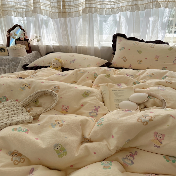 91家纺网 家纺一手货源 找家纺 顾里家纺 2025新款韩系花边皱皱纱四件套 动物园