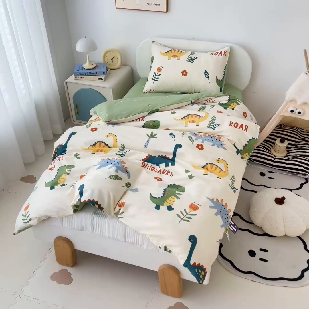 91家纺网 家纺一手货源 找家纺 吉咪兔家纺 2025新款全棉纯棉幼儿园三件套儿童被褥六件套宝宝午睡入园婴儿床床上用品 恐龙家族