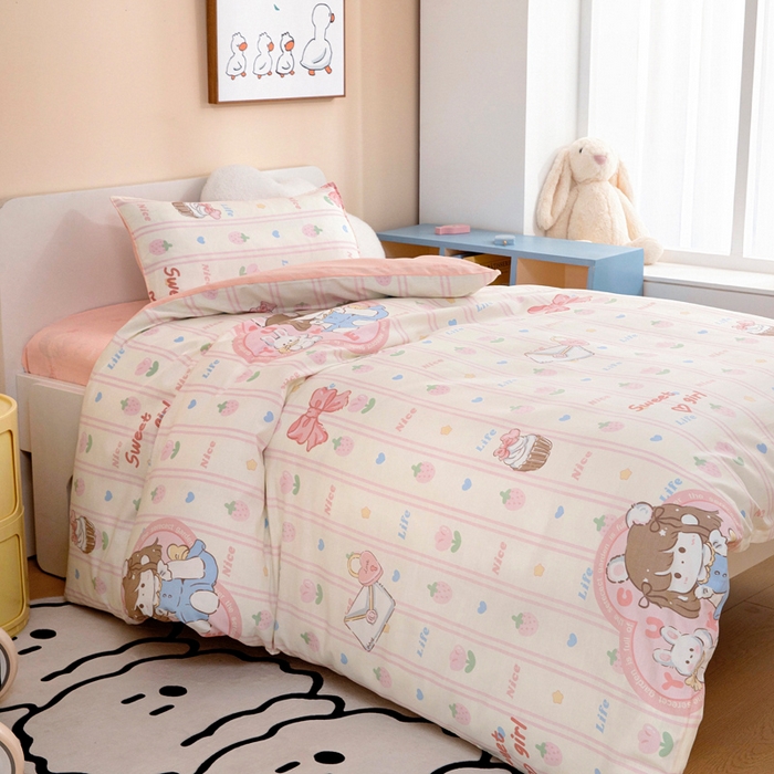 91家纺网 家纺一手货源 找家纺 吉咪兔家纺 2025新款全棉纯棉幼儿园三件套儿童被褥六件套宝宝午睡入园婴儿床床上用品 邻家女孩