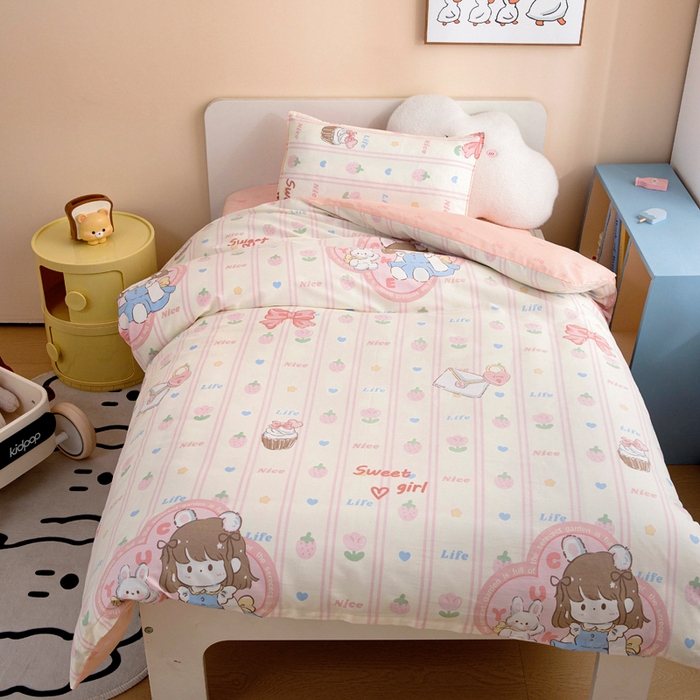 91家纺网 家纺一手货源 找家纺 吉咪兔家纺 2025新款全棉纯棉幼儿园三件套儿童被褥六件套宝宝午睡入园婴儿床床上用品 邻家女孩