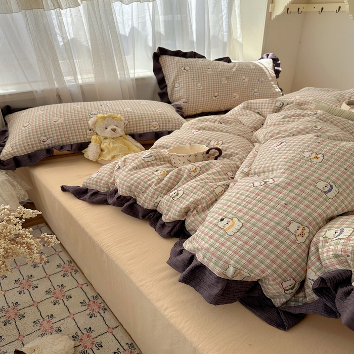 91家纺网 家纺一手货源 找家纺 顾里家纺 2025新款韩系花边皱皱纱四件套 复古西高地