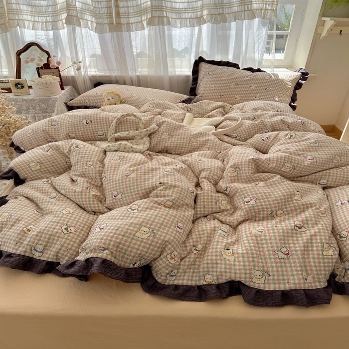 91家纺网 家纺一手货源 找家纺 顾里家纺 2025新款韩系花边皱皱纱四件套 复古西高地