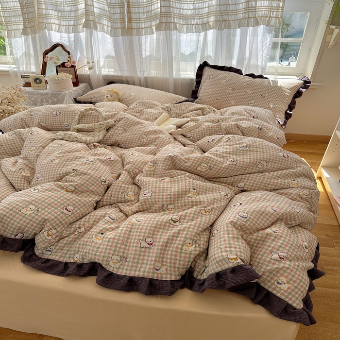 91家纺网 家纺一手货源 找家纺 顾里家纺 2025新款韩系花边皱皱纱四件套 复古西高地