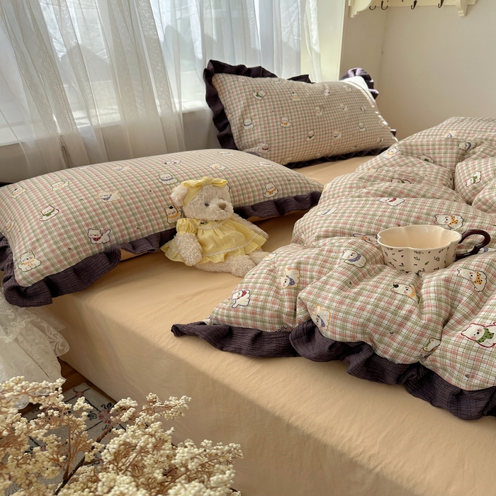 91家纺网 家纺一手货源 找家纺 顾里家纺 2025新款韩系花边皱皱纱四件套 复古西高地