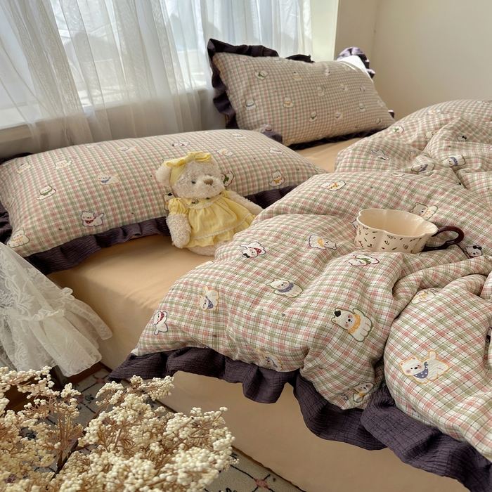 91家纺网 家纺一手货源 找家纺 顾里家纺 2025新款韩系花边皱皱纱四件套 复古西高地