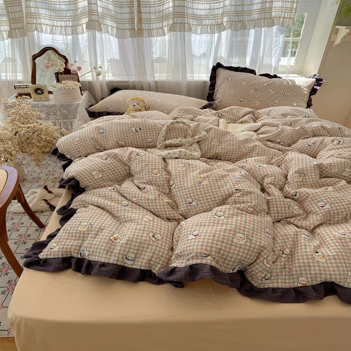 91家纺网 家纺一手货源 找家纺 顾里家纺 2025新款韩系花边皱皱纱四件套 复古西高地