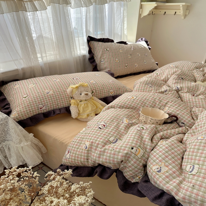 91家纺网 家纺一手货源 找家纺 顾里家纺 2025新款韩系花边皱皱纱四件套 复古西高地