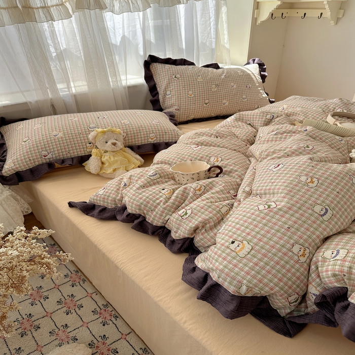 91家纺网 家纺一手货源 找家纺 顾里家纺 2025新款韩系花边皱皱纱四件套 复古西高地