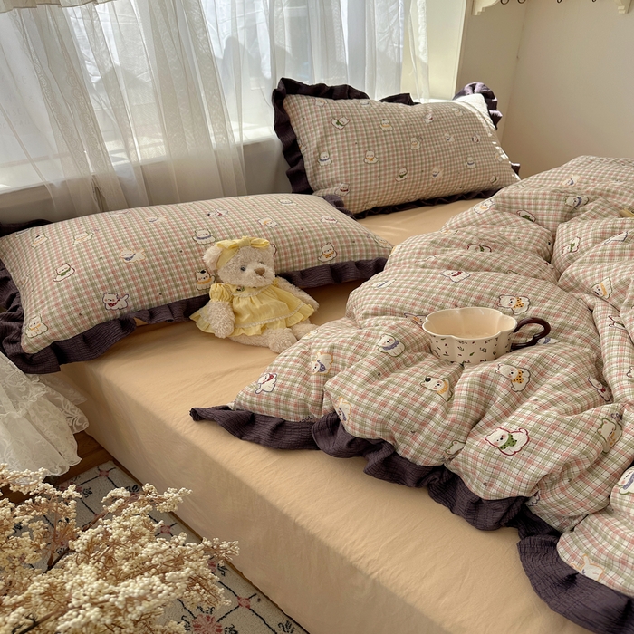 91家纺网 家纺一手货源 找家纺 顾里家纺 2025新款韩系花边皱皱纱四件套 复古西高地