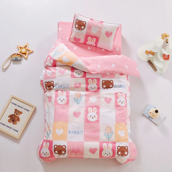 91家纺网 家纺一手货源 找家纺 吉咪兔家纺 2025新款全棉纯棉幼儿园三件套儿童被褥六件套宝宝午睡入园婴儿床床上用品 奶油兔