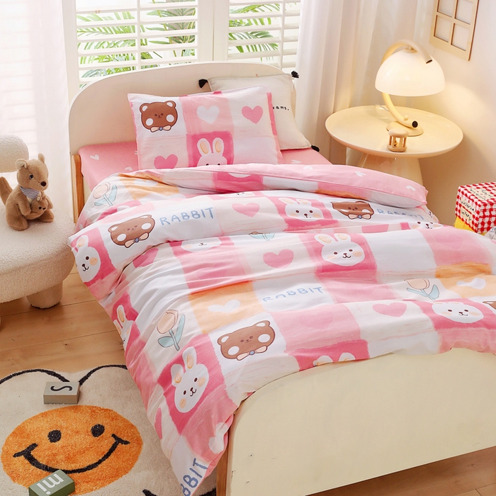 91家纺网 家纺一手货源 找家纺 吉咪兔家纺 2025新款全棉纯棉幼儿园三件套儿童被褥六件套宝宝午睡入园婴儿床床上用品 奶油兔