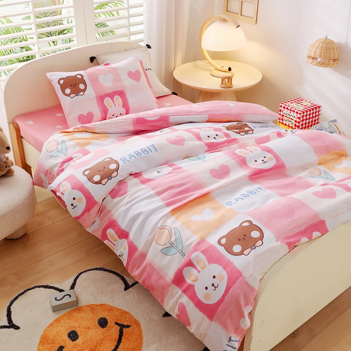 91家纺网 家纺一手货源 找家纺 吉咪兔家纺 2025新款全棉纯棉幼儿园三件套儿童被褥六件套宝宝午睡入园婴儿床床上用品 奶油兔
