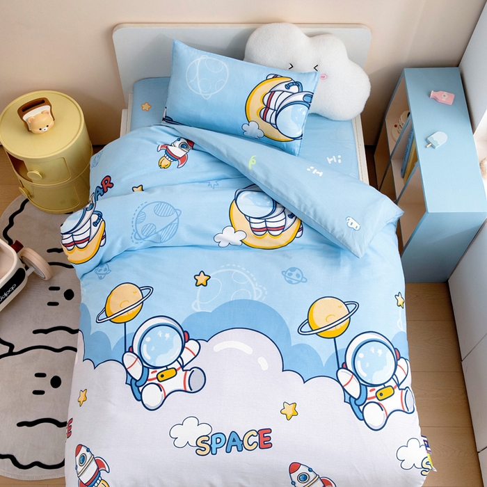 91家纺网 家纺一手货源 找家纺 吉咪兔家纺 2025新款全棉纯棉幼儿园三件套儿童被褥六件套宝宝午睡入园婴儿床床上用品 太空旅行