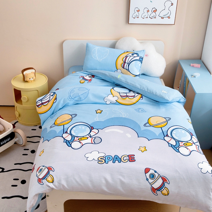 91家纺网 家纺一手货源 找家纺 吉咪兔家纺 2025新款全棉纯棉幼儿园三件套儿童被褥六件套宝宝午睡入园婴儿床床上用品 太空旅行