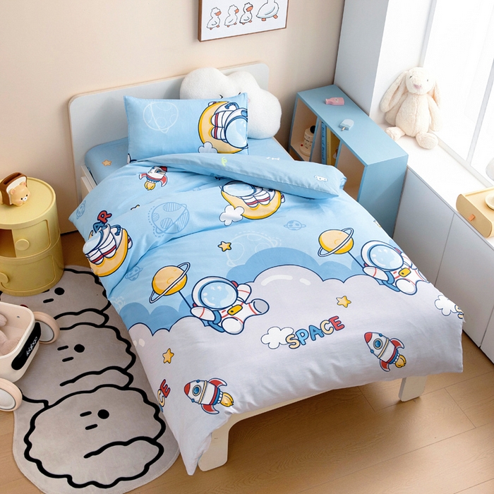 91家纺网 家纺一手货源 找家纺 吉咪兔家纺 2025新款全棉纯棉幼儿园三件套儿童被褥六件套宝宝午睡入园婴儿床床上用品 太空旅行