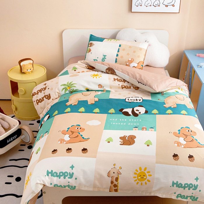 91家纺网 家纺一手货源 找家纺 吉咪兔家纺 2025新款全棉纯棉幼儿园三件套儿童被褥六件套宝宝午睡入园婴儿床床上用品 玩趣森林