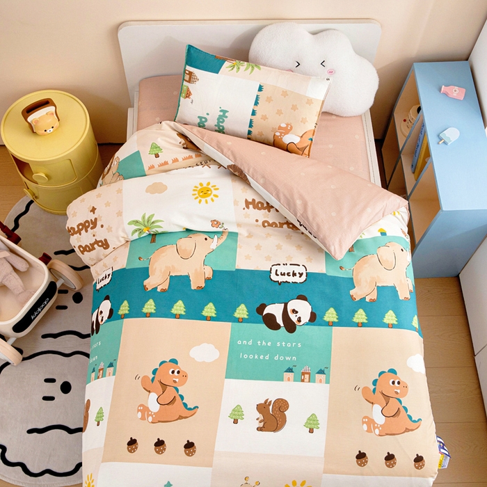 91家纺网 家纺一手货源 找家纺 吉咪兔家纺 2025新款全棉纯棉幼儿园三件套儿童被褥六件套宝宝午睡入园婴儿床床上用品 玩趣森林