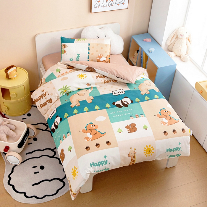 91家纺网 家纺一手货源 找家纺 吉咪兔家纺 2025新款全棉纯棉幼儿园三件套儿童被褥六件套宝宝午睡入园婴儿床床上用品 玩趣森林