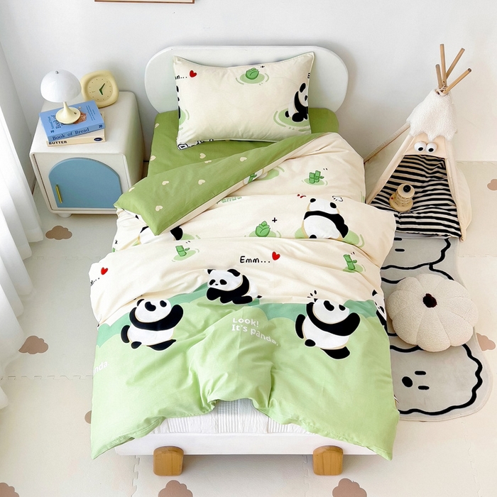 吉咪兔家纺 2025新款全棉纯棉幼儿园三件套儿童被褥六件套宝宝午睡入园婴儿床床上用品 熊猫乐园