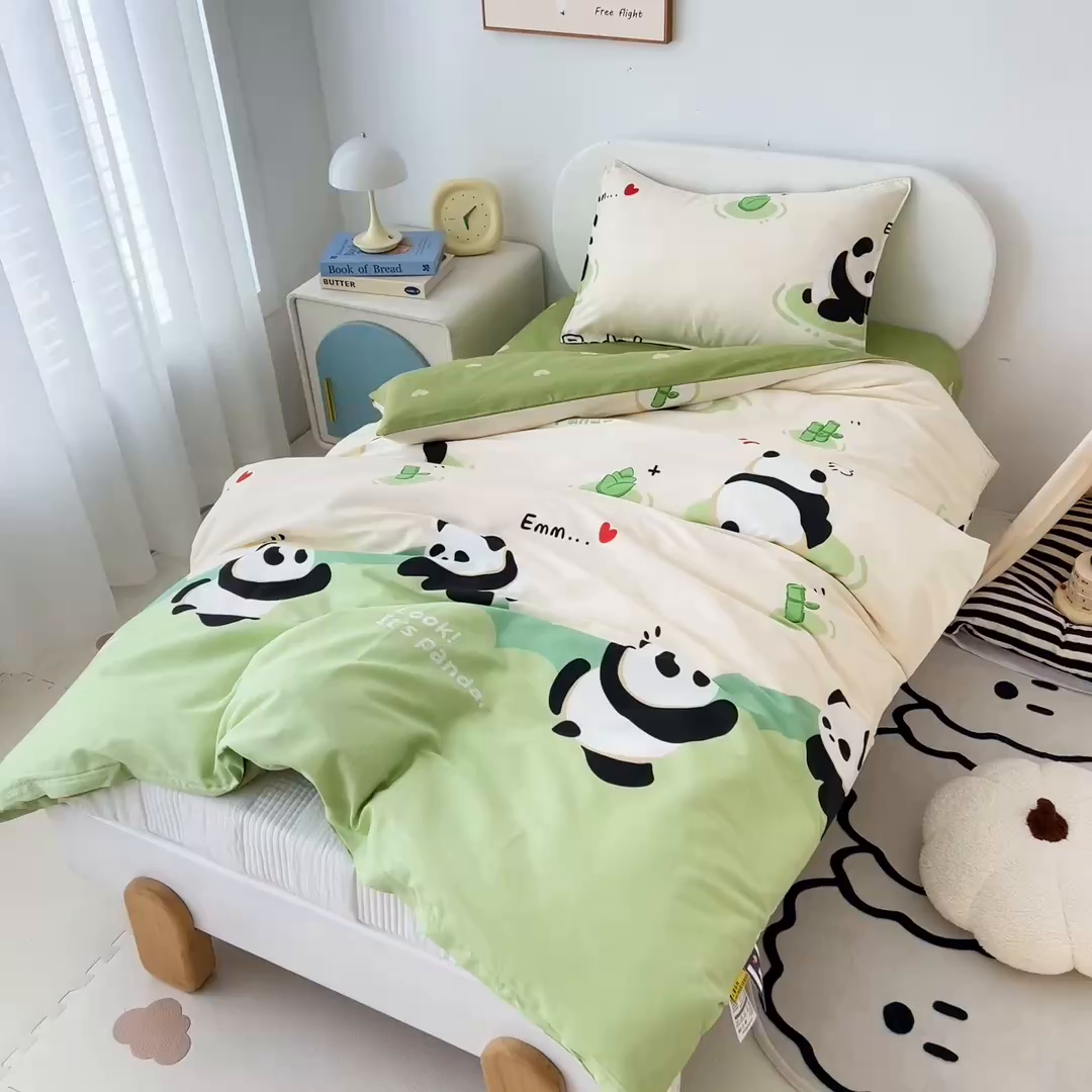 91家纺网 家纺一手货源 找家纺 吉咪兔家纺 2025新款全棉纯棉幼儿园三件套儿童被褥六件套宝宝午睡入园婴儿床床上用品 熊猫乐园