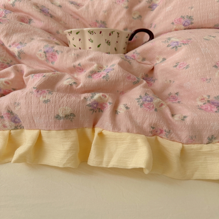 91家纺网 家纺一手货源 找家纺 顾里家纺 2025新款韩系花边皱皱纱四件套 花恋告白