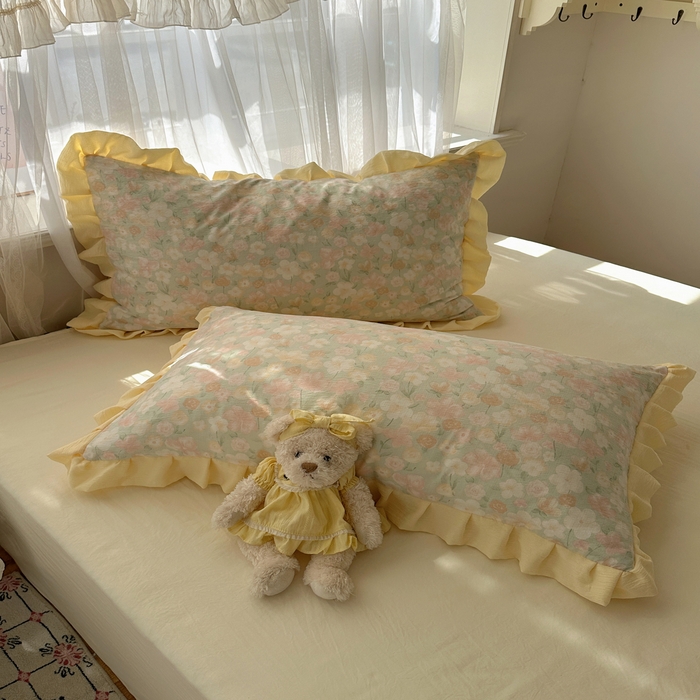 91家纺网 家纺一手货源 找家纺 顾里家纺 2025新款韩系花边皱皱纱四件套 桔梗小屿