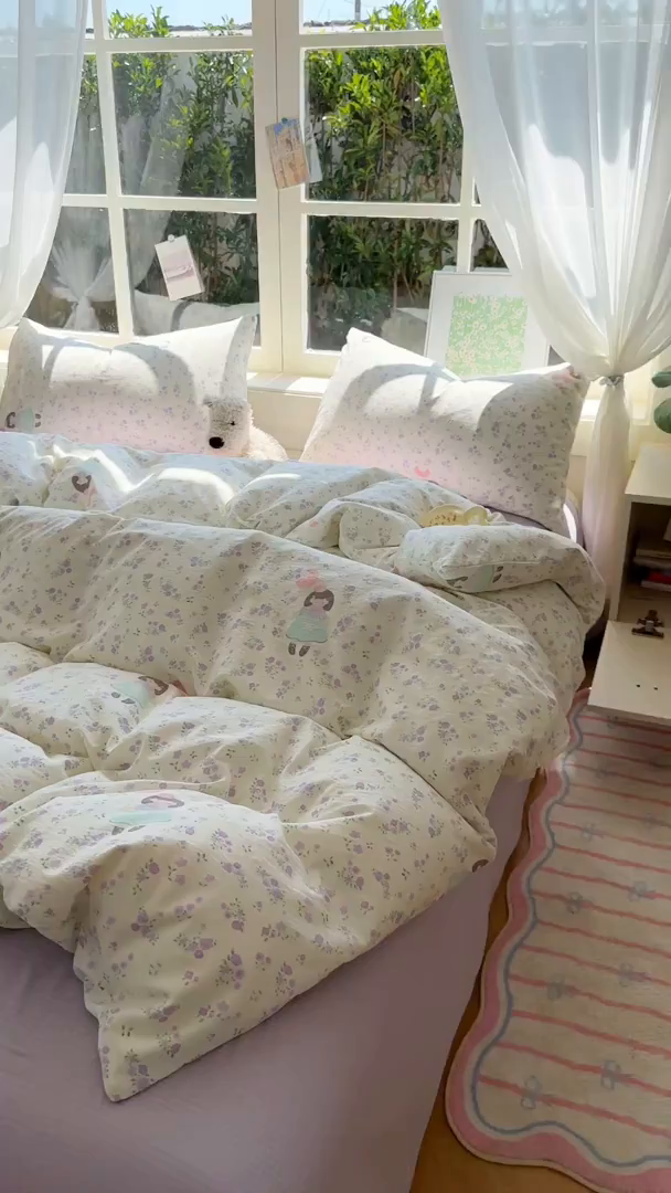 91家纺网 家纺一手货源 找家纺 （总）耀达家居 2025新款木棉A类有氧双层纱四件套小清新碎花床单宿舍三件套