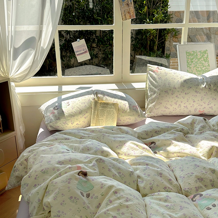 91家纺网 家纺一手货源 找家纺 （总）耀达家居 2025新款木棉A类有氧双层纱四件套小清新碎花床单宿舍三件套