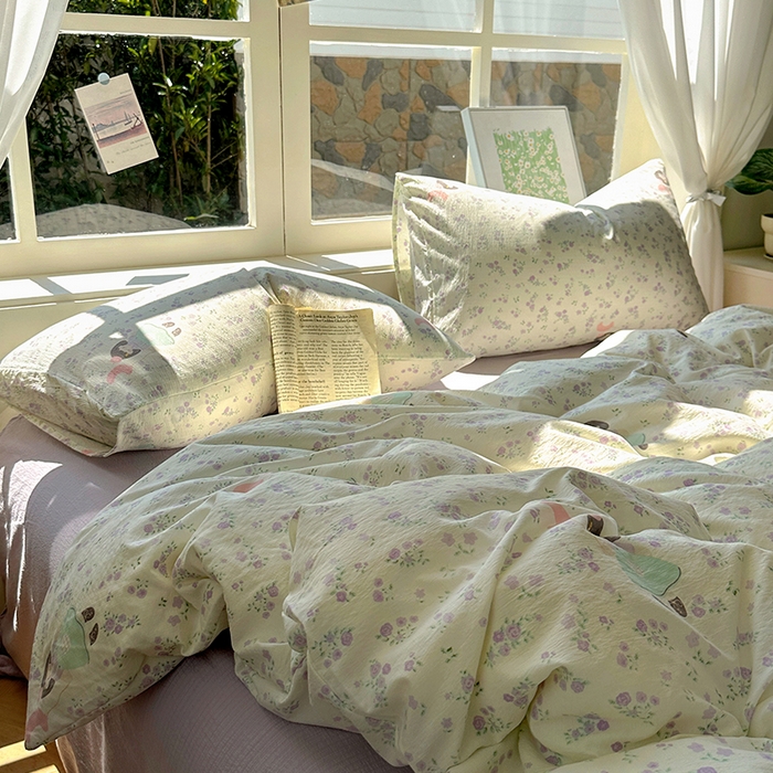 91家纺网 家纺一手货源 找家纺 （总）耀达家居 2025新款木棉A类有氧双层纱四件套小清新碎花床单宿舍三件套