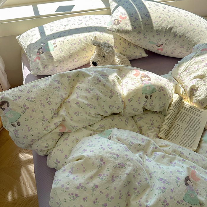 91家纺网 家纺一手货源 找家纺 （总）耀达家居 2025新款木棉A类有氧双层纱四件套小清新碎花床单宿舍三件套