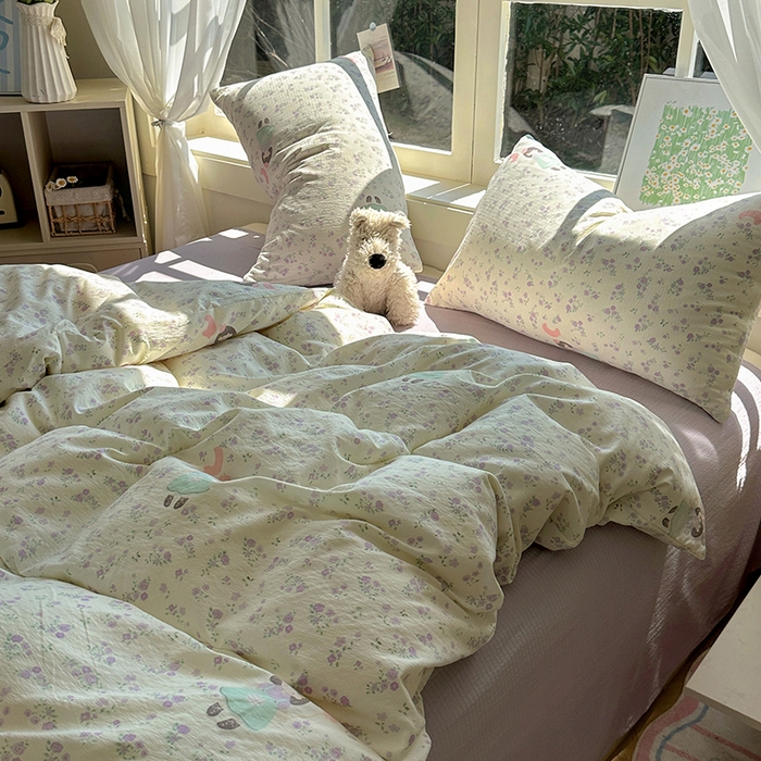 91家纺网 家纺一手货源 找家纺 （总）耀达家居 2025新款木棉A类有氧双层纱四件套小清新碎花床单宿舍三件套