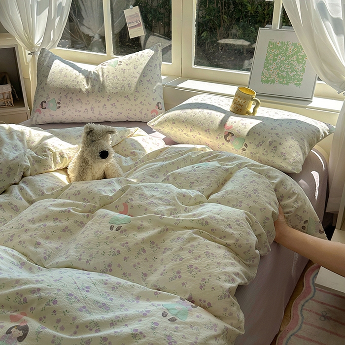 91家纺网 家纺一手货源 找家纺 （总）耀达家居 2025新款木棉A类有氧双层纱四件套小清新碎花床单宿舍三件套