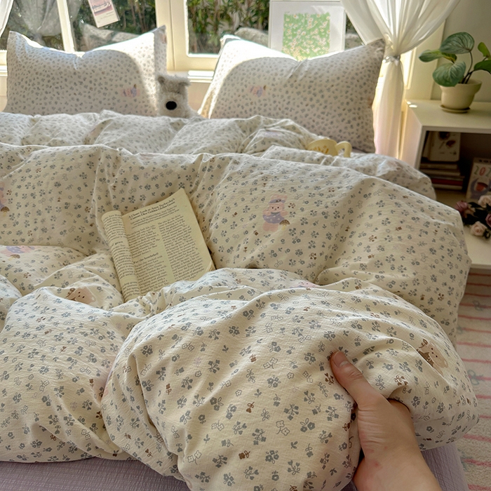 91家纺网 家纺一手货源 找家纺 （总）耀达家居 2025新款木棉A类有氧双层纱四件套小清新碎花床单宿舍三件套