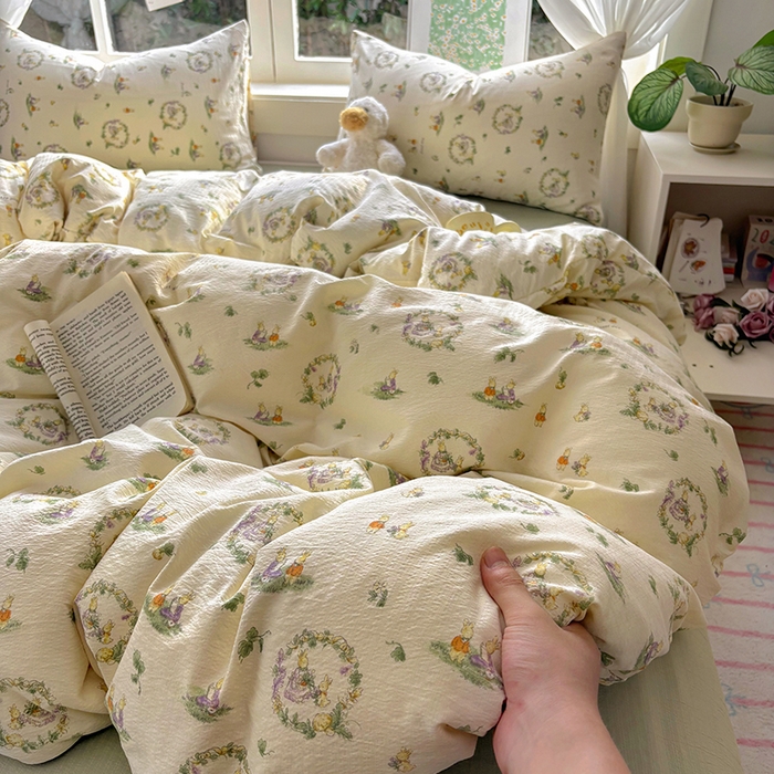 91家纺网 家纺一手货源 找家纺 （总）耀达家居 2025新款木棉A类有氧双层纱四件套小清新碎花床单宿舍三件套