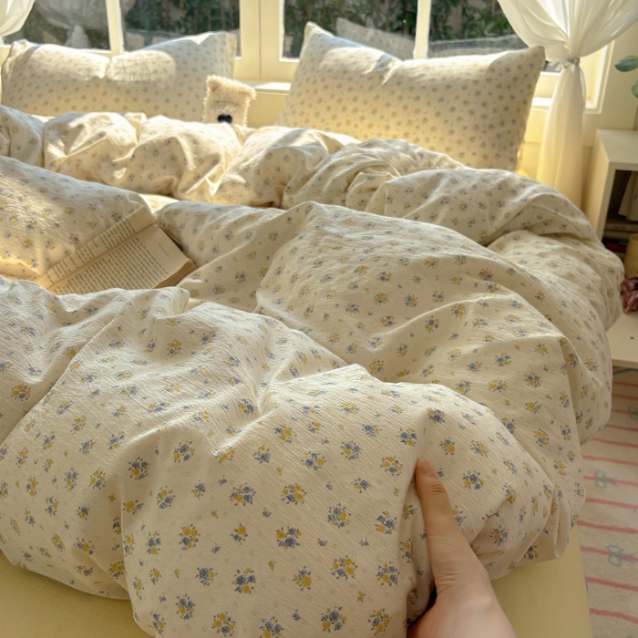 91家纺网 家纺一手货源 找家纺 （总）耀达家居 2025新款木棉A类有氧双层纱四件套小清新碎花床单宿舍三件套