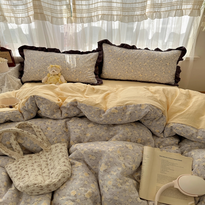 91家纺网 家纺一手货源 找家纺 顾里家纺 2025新款韩系花边皱皱纱四件套 末夏