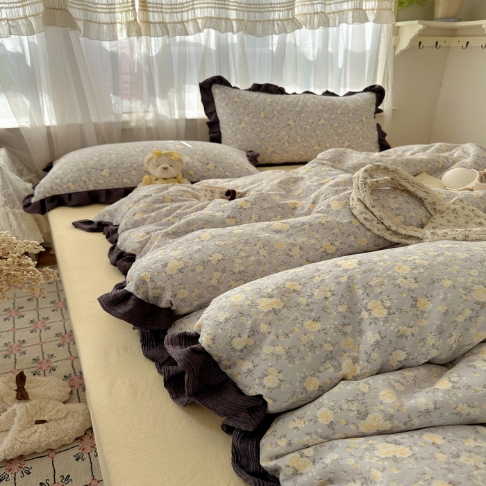 91家纺网 家纺一手货源 找家纺 顾里家纺 2025新款韩系花边皱皱纱四件套 末夏